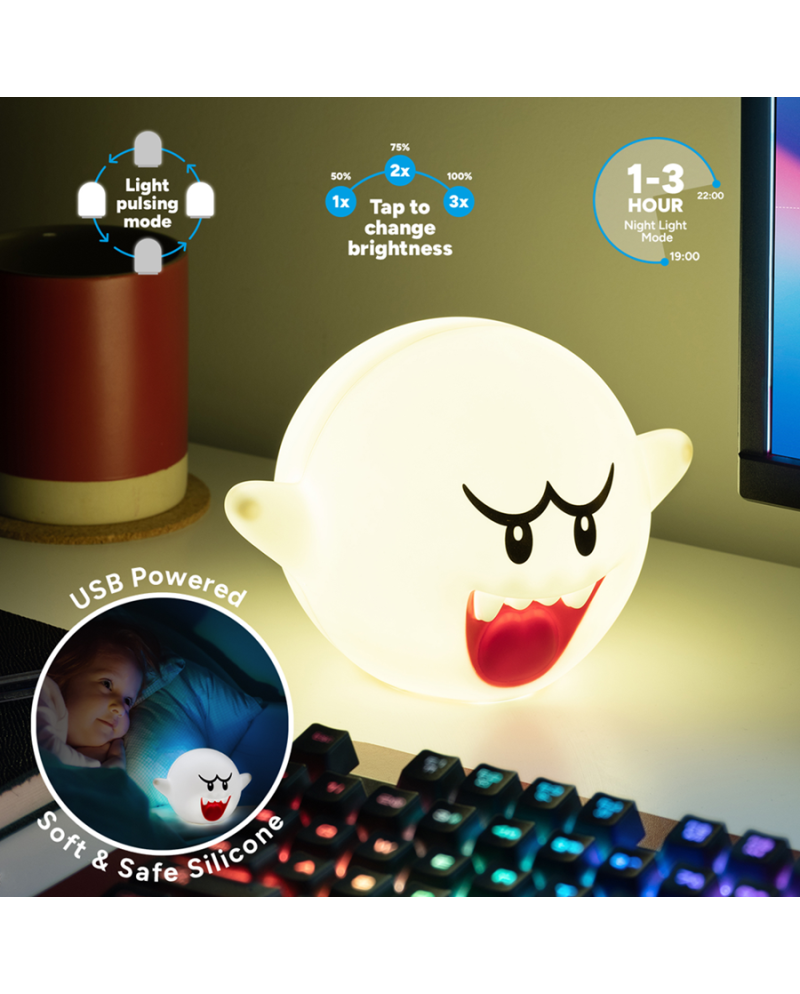 SUPER MARIO - Boo - 'SquishyGlo' Silicone Light Rechargeable 15cm