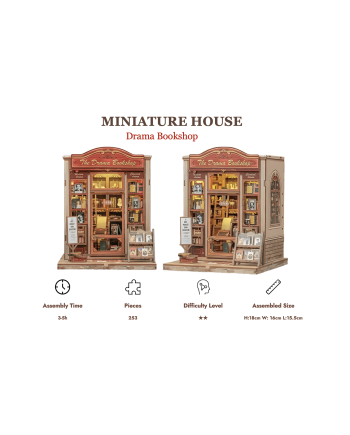 MINIATURE HOUSE - DIY - Drama Bookshop - 253pc + LED Light