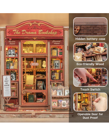 MINIATURE HOUSE - DIY - Drama Bookshop - 253pc + LED Light