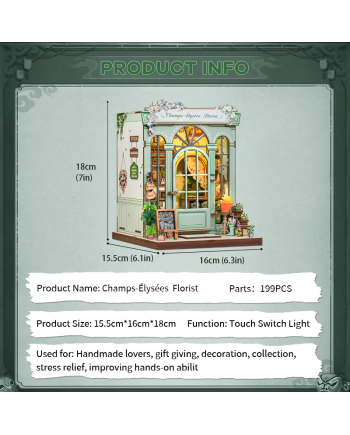 MINIATURE HOUSE - DIY - Champs-Elysées Florist - 199pc + LED Light