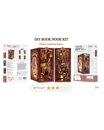 BOOK NOOK KIT - DIY - Flame Common Room - 226pc + LED Light