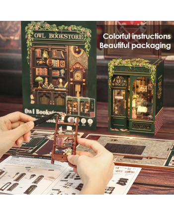 BOOK NOOK KIT - DIY - Owl Bookstore - 139pc + LED Light