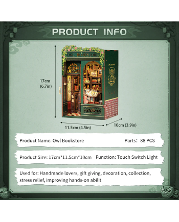 BOOK NOOK KIT - DIY - Owl Bookstore - 139pc + LED Light