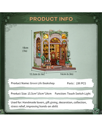 MINIATURE HOUSE - DIY - Green Life Bookshop - 196pc + LED Light