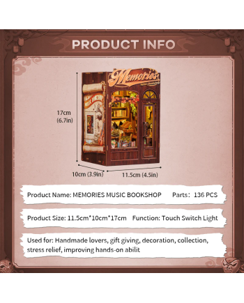 BOOK NOOK KIT - DIY - Memories Music Bookshop - 136pc + LED Light