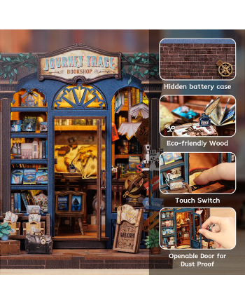 MINIATURE HOUSE - DIY - Journey Trace Bookshop - 241pc + LED Light