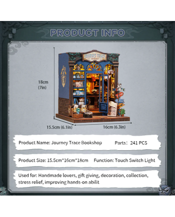 MINIATURE HOUSE - DIY - Journey Trace Bookshop - 241pc + LED Light