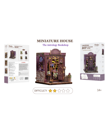MINIATURE HOUSE - DIY - Astrology Bookshop - 155pc + LED Light