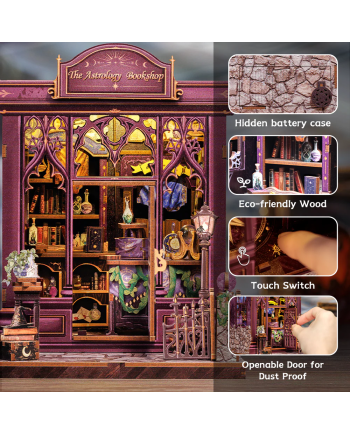 MINIATURE HOUSE - DIY - Astrology Bookshop - 155pc + LED Light