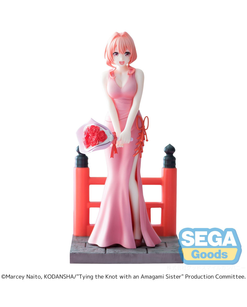 Figurine Yuna Amagami Luminasta SEGA 19 cm en robe rose avec bouquet de roses