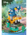 Détail arrière du diorama Stitch Coin Ride avec Scrump et inscription Surf Chill Repeat