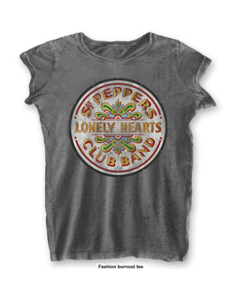 THE BEATLES - T-Shirt BurnOut Col - Sgt Pepper Drum - Woman (XS)