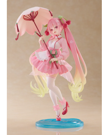 Figurine Hatsune Miku AMP+ Sakura Dress Version Taito vue de face sur fond beige