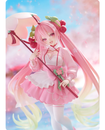 Figurine Hatsune Miku AMP+ Sakura Dress Version Taito vue de face dans un décor pastel