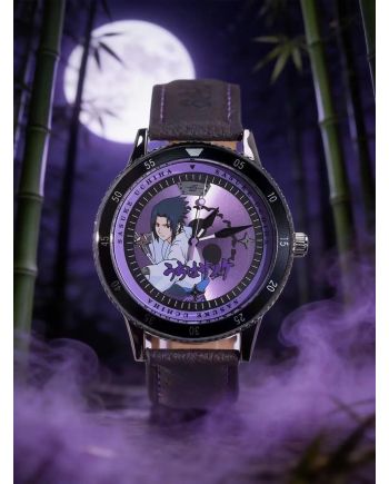 Montre Sasuke Uchiha Naruto Shippuden bracelet noir cadran violet