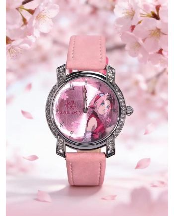Montre Sakura Haruno Naruto Shippuden bracelet rose avec fleurs de cerisier