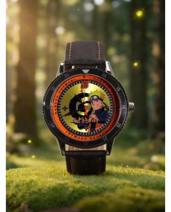 Montre Naruto Uzumaki Naruto Shippuden cadran jaune et bracelet noir