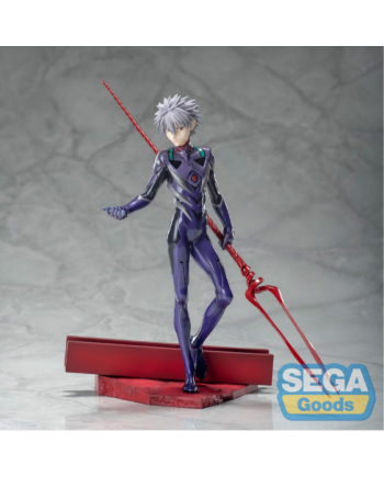 Figurine Kaworu Nagisa Evangelion Luminasta sur socle rouge avec Lance de Longinus