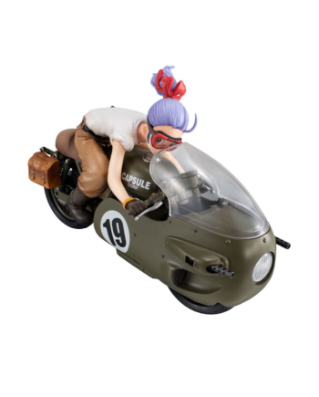 Statuette Bulma Dragon Ball Z Desktop Real McCoy sur moto Capsule Corp vue avant