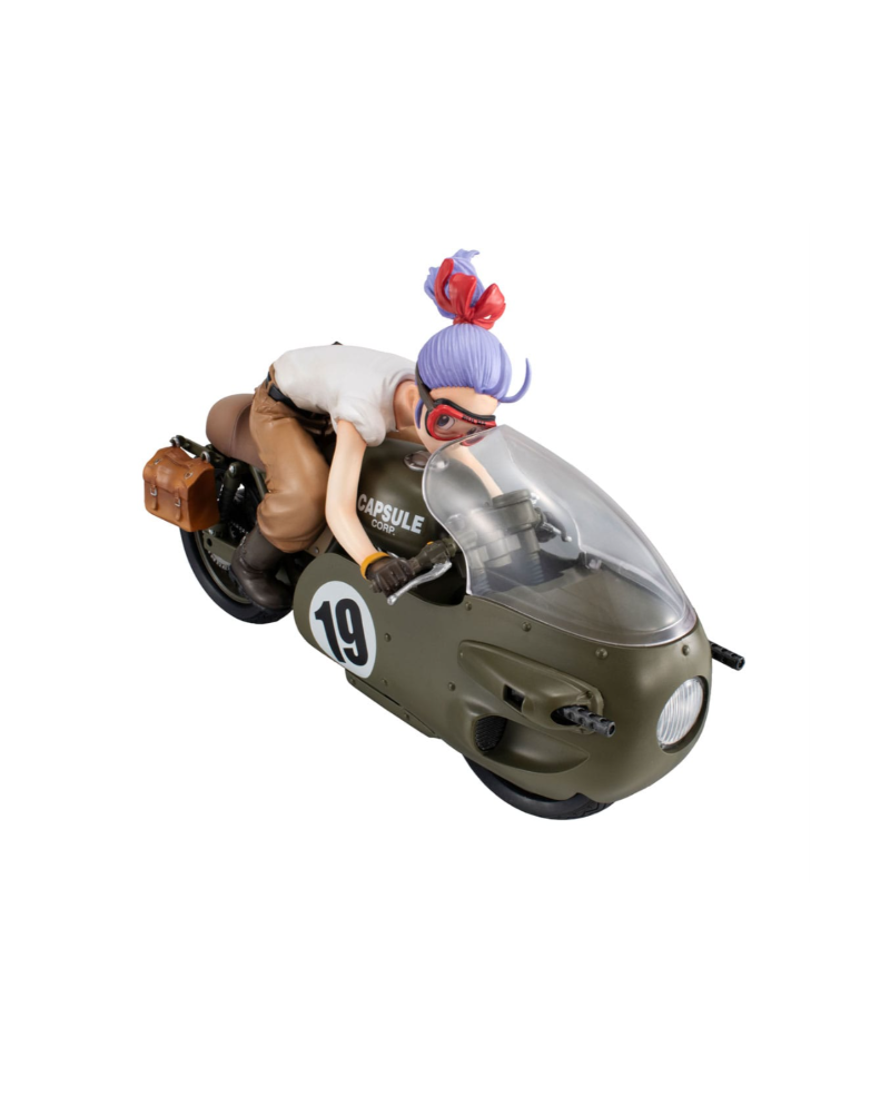 Statuette Bulma Dragon Ball Z Desktop Real McCoy sur moto Capsule Corp vue avant