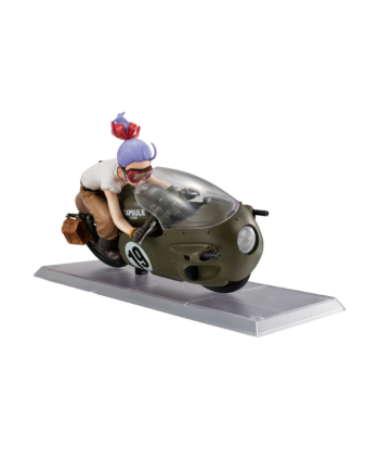 Figurine Bulma Dragon Ball Z sur moto Capsule Corp avec socle d’exposition