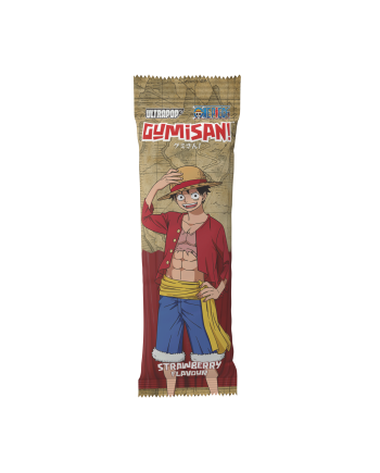 Bonbons fils GUMISAN One Piece saveur fraise 75 g, sachet collector avec Luffy.