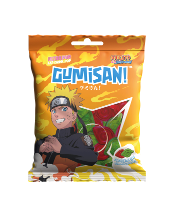 Bonbons gélifiés GUMISAN Naruto Shippuden saveur cerise pomme, sachet collector avec Naruto Uzumaki.