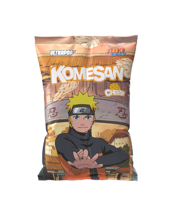 Chips de riz KOMESAN Naruto Shippuden saveur fromage 60 g, sachet collector avec Naruto Uzumaki.