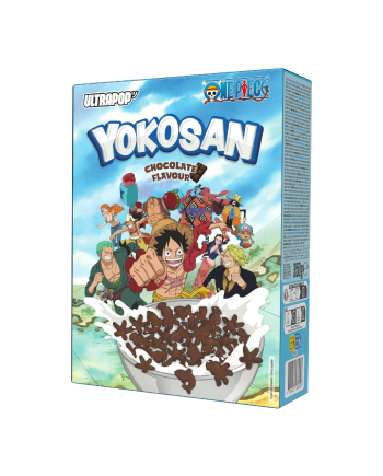 Céréales YOKOSAN One Piece au chocolat 350 g, boîte collector avec Luffy et l’équipage du Chapeau de Paille.