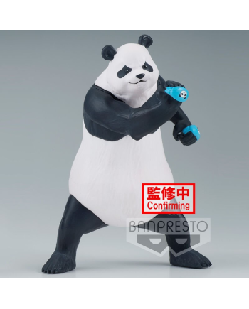 Figurine Panda Banpresto issue de Jujutsu Kaisen vue de face avec des mitaines bleu