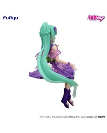 Vue de profil droit de la figurine Hatsune Miku Flower Fairy en robe violette