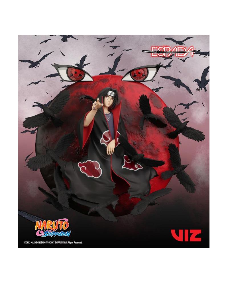 Statuette murale Itachi Uchiha Wall Art 25 cm avec lune rouge et corbeaux – Naruto Shippuden