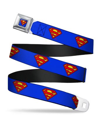 Détail du logo Superman sur la ceinture bleue DC Comics