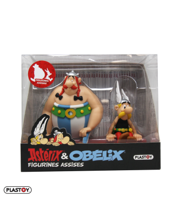 Figurine Astérix et Obélix assis Plastoy vue de détail