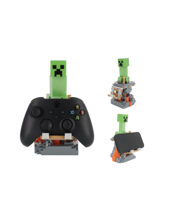 Figurine Creeper Minecraft posée avec manette de jeu