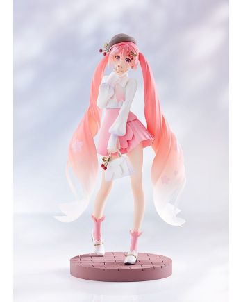 Figurine Sakura Miku Hanami posée sur socle, présentation complète du produit