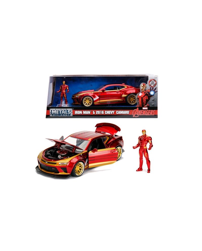 Figurine Iron Man Marvel sur 2016 Chevy Camaro SS échelle 1:24 par Jada Toys