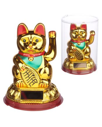 Maneki-Neko figurine solaire porte-bonheur 11cm vue de face