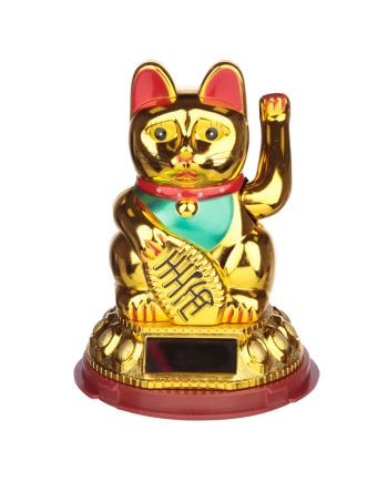 Maneki-Neko figurine solaire porte-bonheur 11cm vue de profil