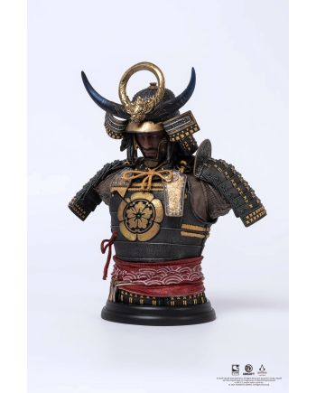 Figurine buste Yasuke Assassin's Creed Shadows, détail du visage et de l'armure