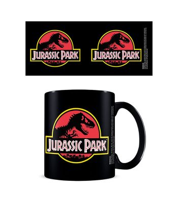 Mug noir Jurassic Park avec logo officiel, intérieur coloré, contenance 325ml, marque Pyramid