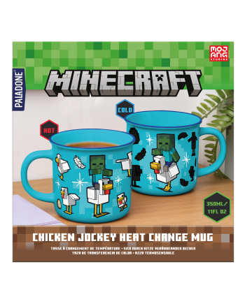 Mug Minecraft à effet thermoréactif révélant l'illustration Poule Chevauchée