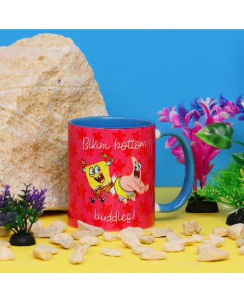 Mug Bob l'éponge Bikini Bottom Buddies vu de face avec intérieur coloré