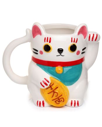 Mug 3D Maneki-Neko blanc 450ml vue de face - Puckator