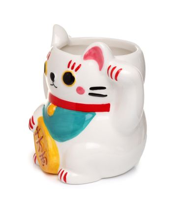 Mug 3D Maneki-Neko blanc 450ml détail du relief chat porte-bonheur