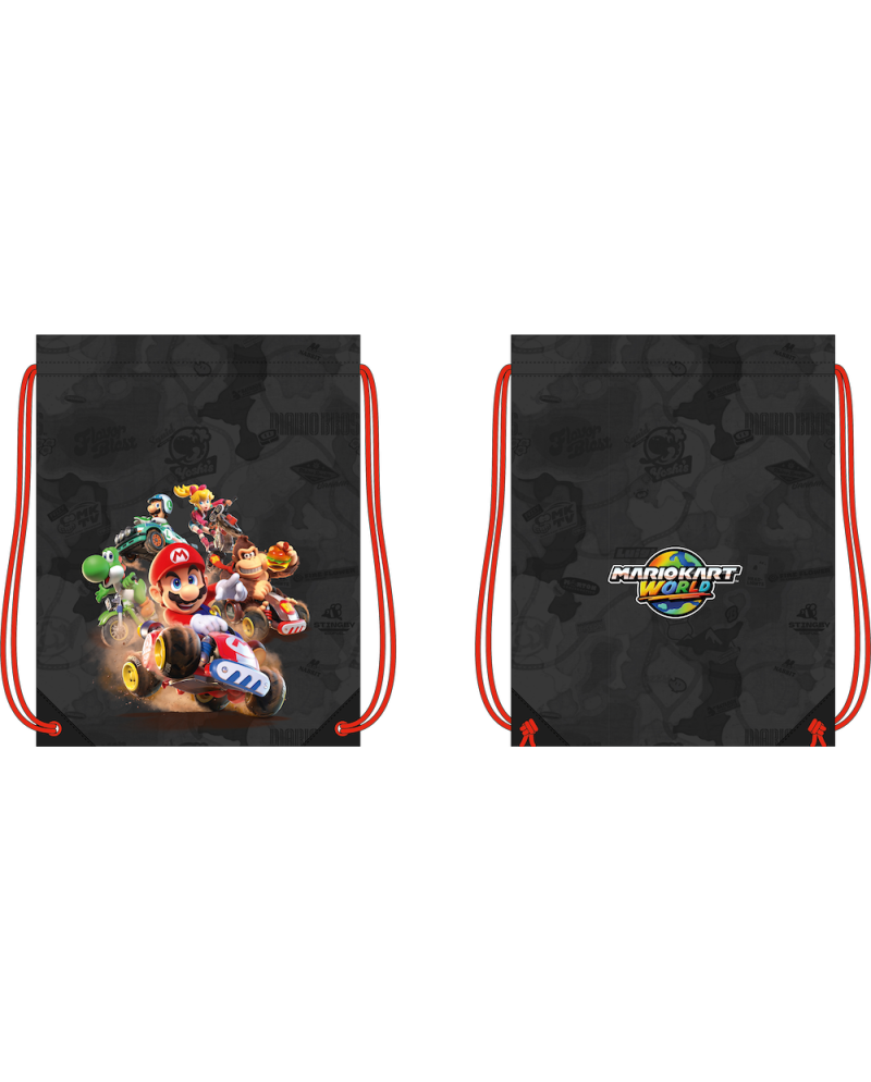 Sac de gym Mario Kart World sous licence Nintendo, dimensions 46x35cm