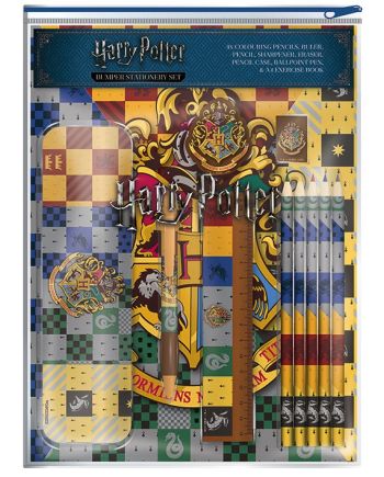 Set de papeterie Harry Potter avec blasons des quatre maisons de Poudlard