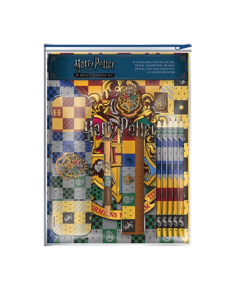 Set de papeterie Harry Potter avec blasons des quatre maisons de Poudlard