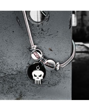 MARVEL - Women's Stainless Steel Punisher Bead Charm Bracelet Set - vue de profil