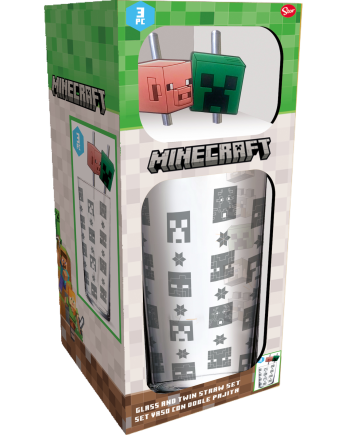 MINECRAFT - Pack Verre XXL Premium 485ml + 2 Pailles en Métal - vue de face